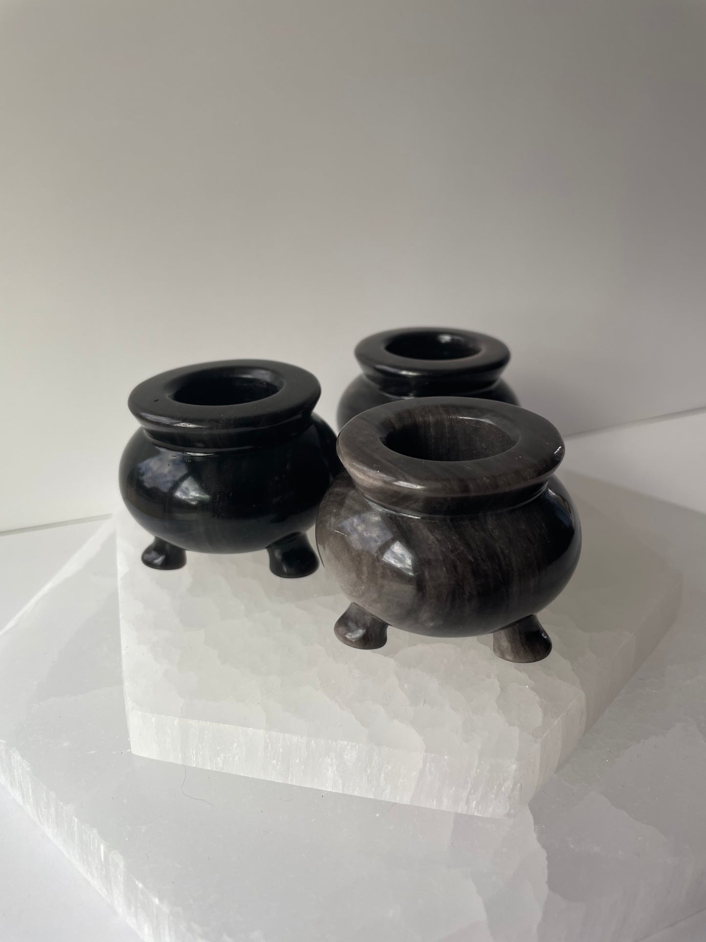 Silver Sheen Black Obsidian Cauldron