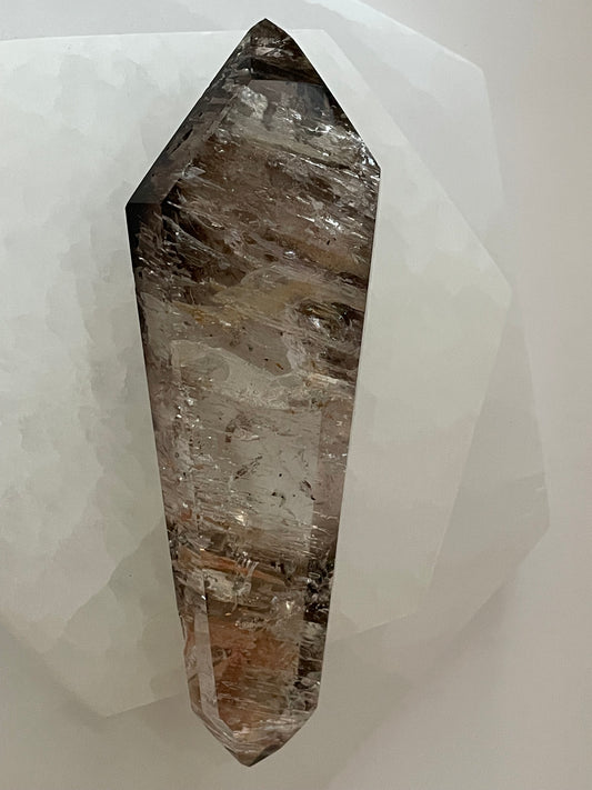 Elestial Smoky Quartz Wand for spiritual healing, grounding, and energy work.