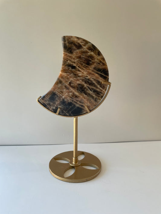 Black Moonstone Moon with Stand