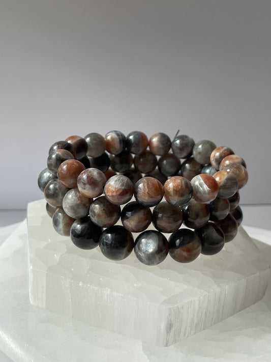 Black Moonstone and Sunstone Bracelet 10 mm