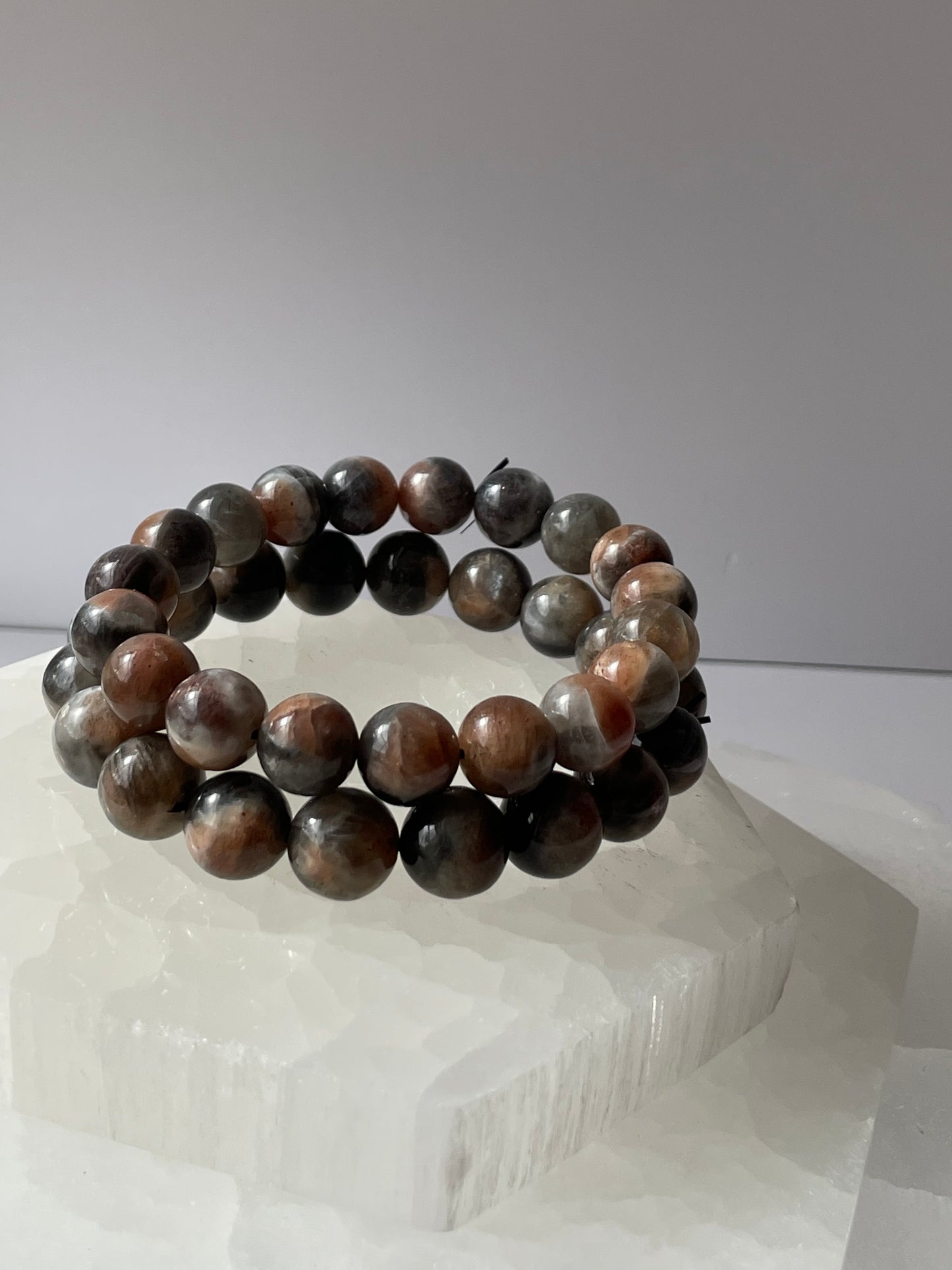 Black Moonstone and Sunstone Bracelet 8 mm