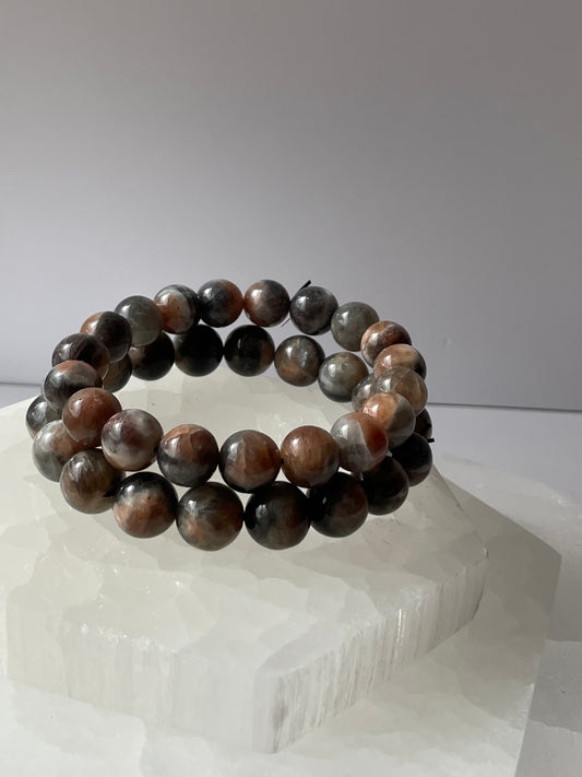 Black Moonstone and Sunstone Bracelet 8 mm