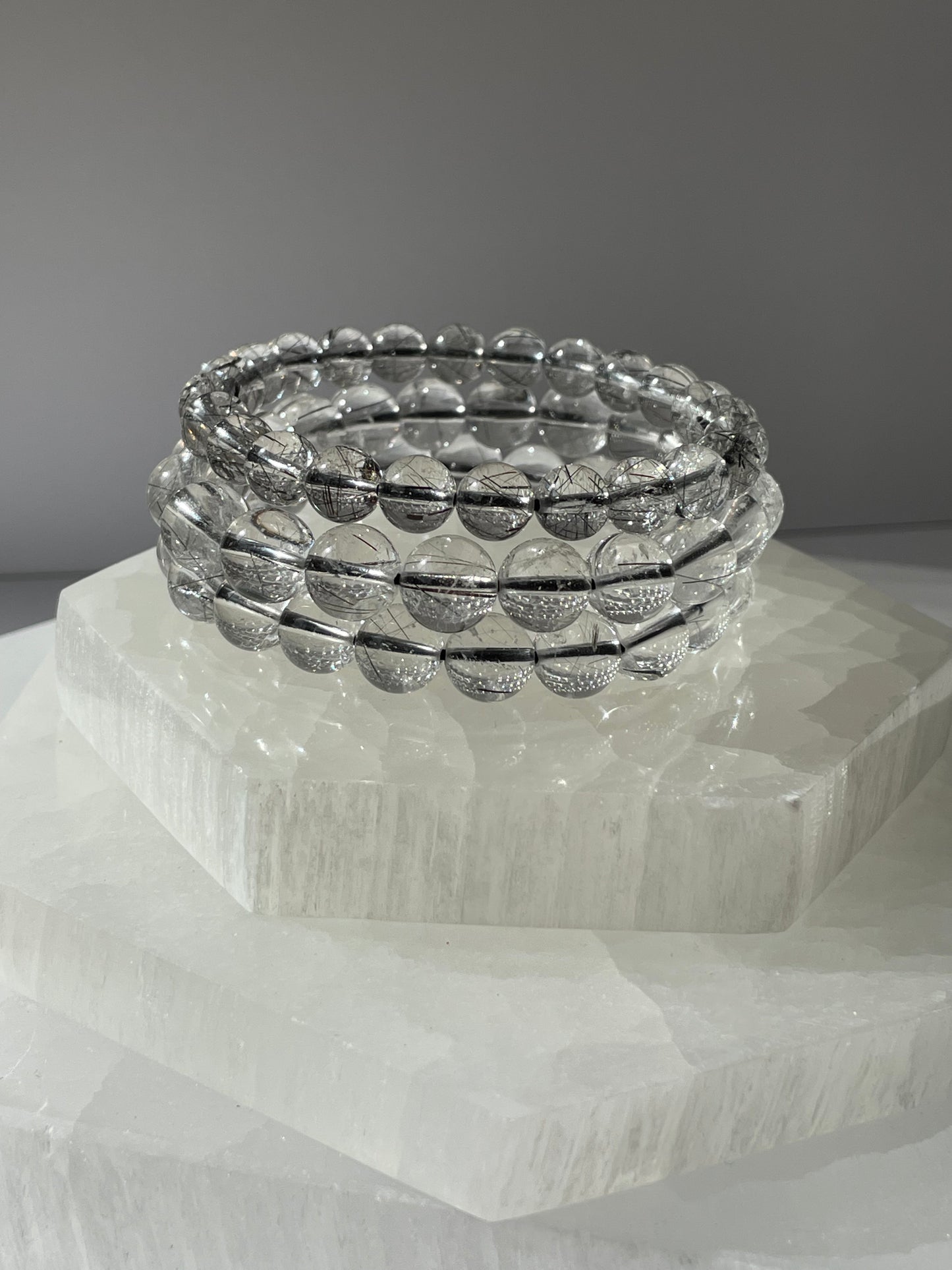 Clear Quartz with Black Rutile Bracelet 7 mm