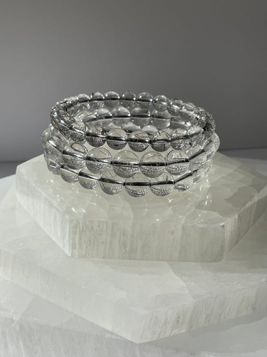 Clear Quartz with Black Rutile Bracelet 7 mm