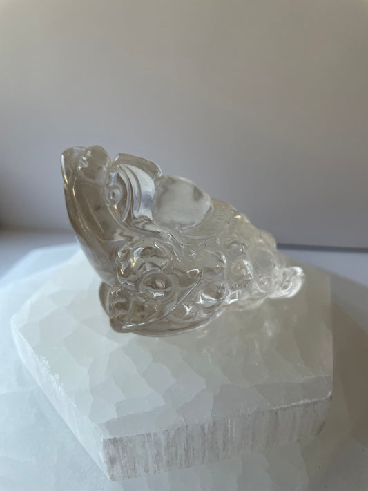 Hand Carved Clear Quartz Money Toad