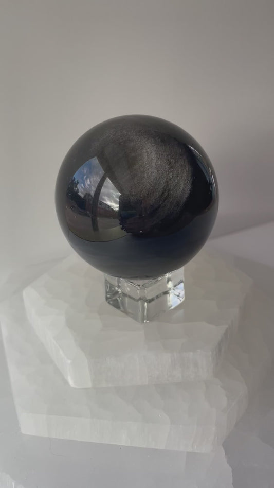 Silver Sheen Black Obsidian Sphere